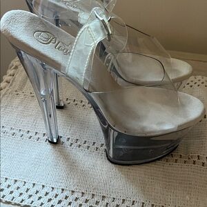 Pleaser Clear Platform Heels with Beige Footbed